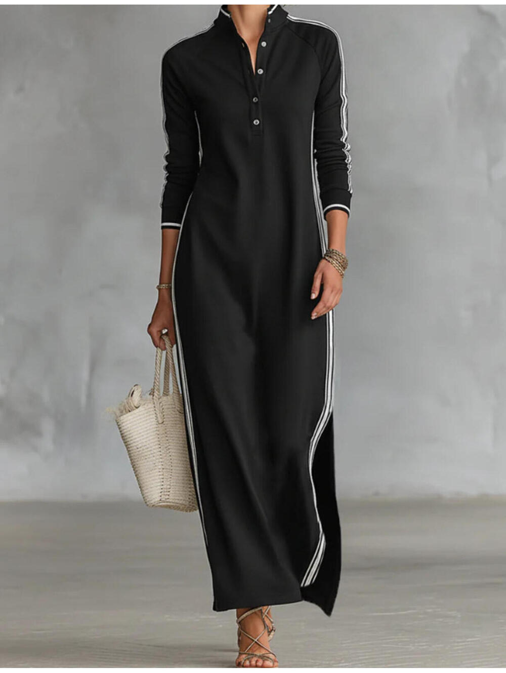 NWT Modesees Minimalist White-trimmed ButtonDown Collar Sweatshirt Maxi Dress XS